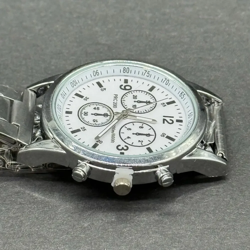 Fashion Men’s Sport Watch White Dial Silver Stainless Steel Clasp Analog Quartz